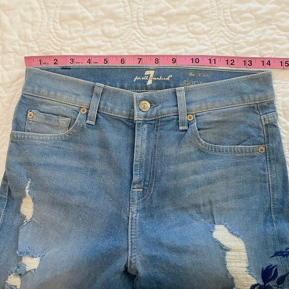 NWOT 7 For all Mankind light wash Skinny Ankle Embroidered jeans size 26 - Picture 2 of 7